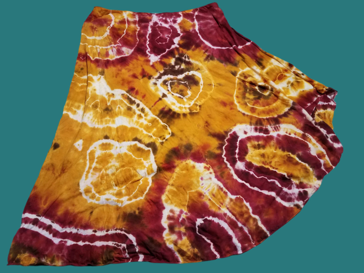 Large 100% Cotton Lotus Skirt - Fall Themed - Marigold, Chocolate Brown & Burgundy