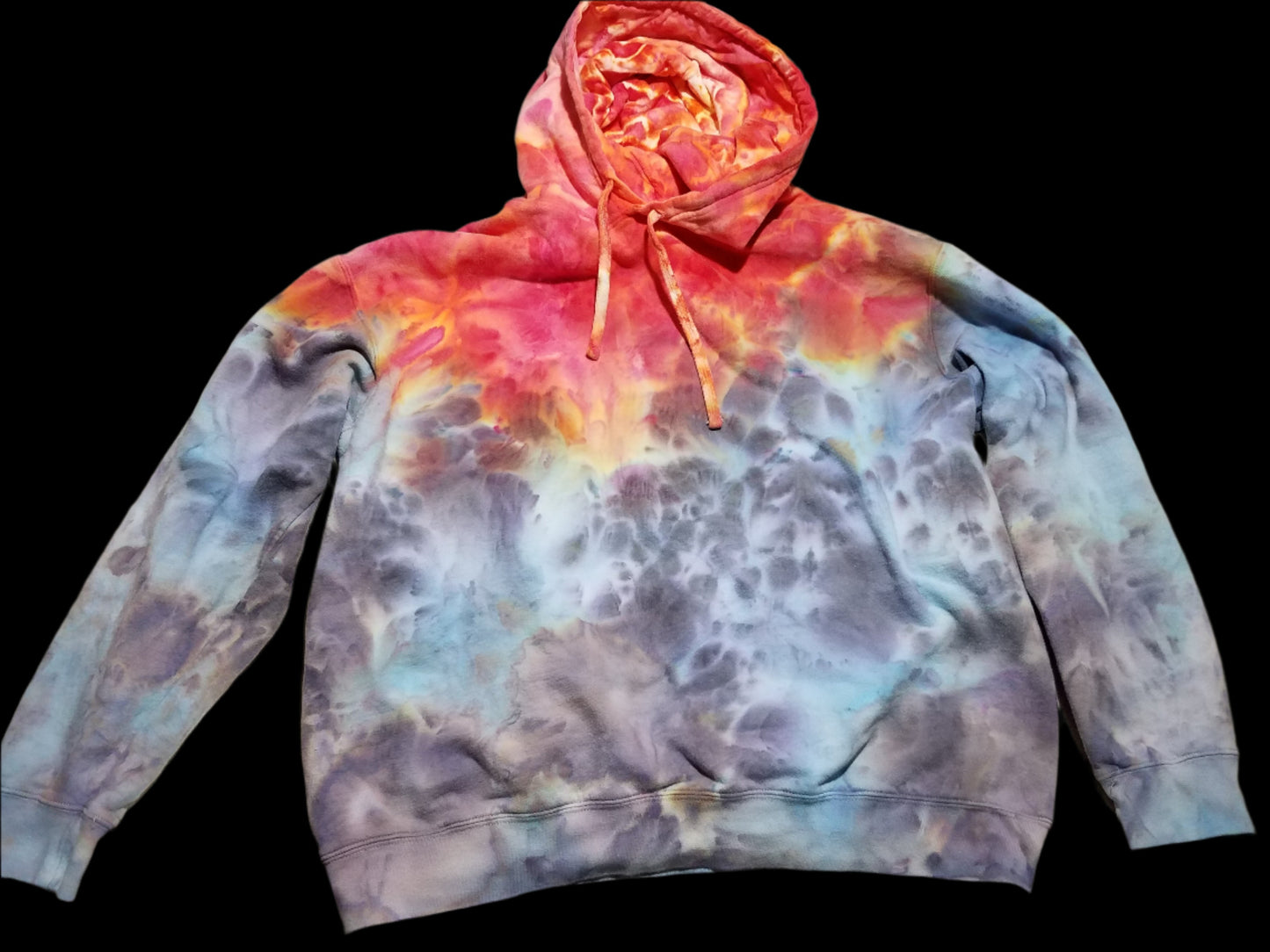 Large 100% Cotton Hoodie With No Pockets - Solar Flare & Blue Frost