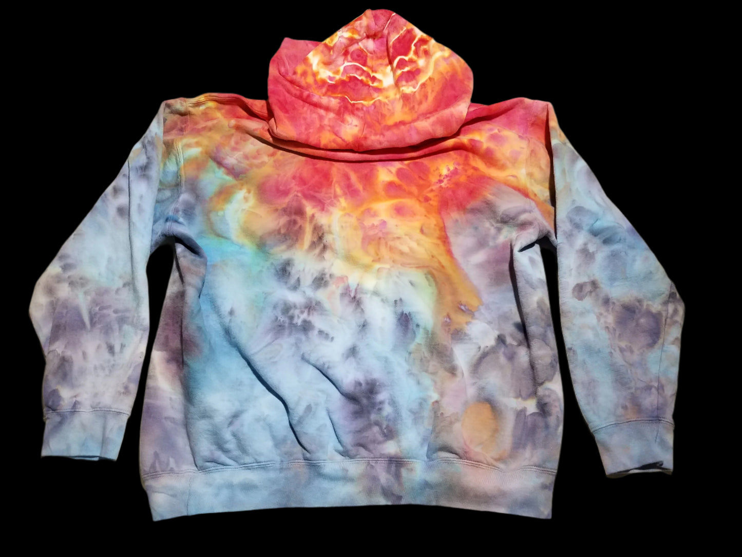 Large 100% Cotton Hoodie With No Pockets - Solar Flare & Blue Frost