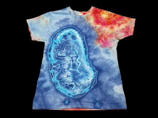 Medium Unisex Organic Cotton T-Shirt - Glorious Abstract Geodes - Solar Flare & Kaleidoscope Blue