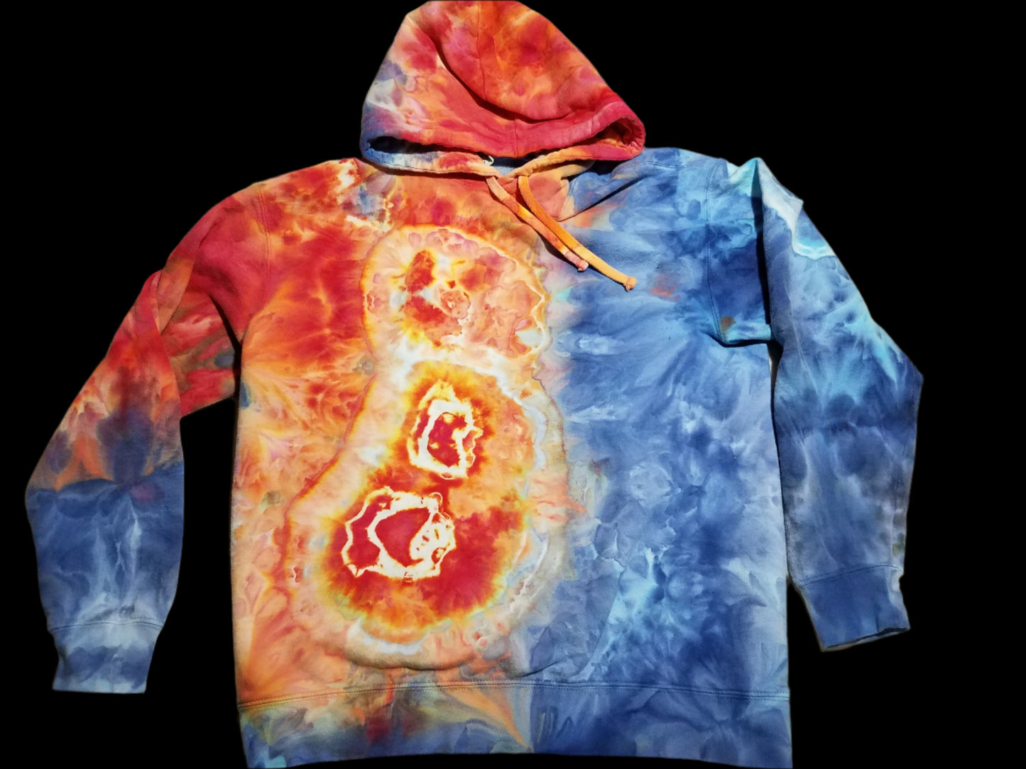 Medium 100% Cotton No Pocket Hoodie - Fire & Ice Abstract Geodes