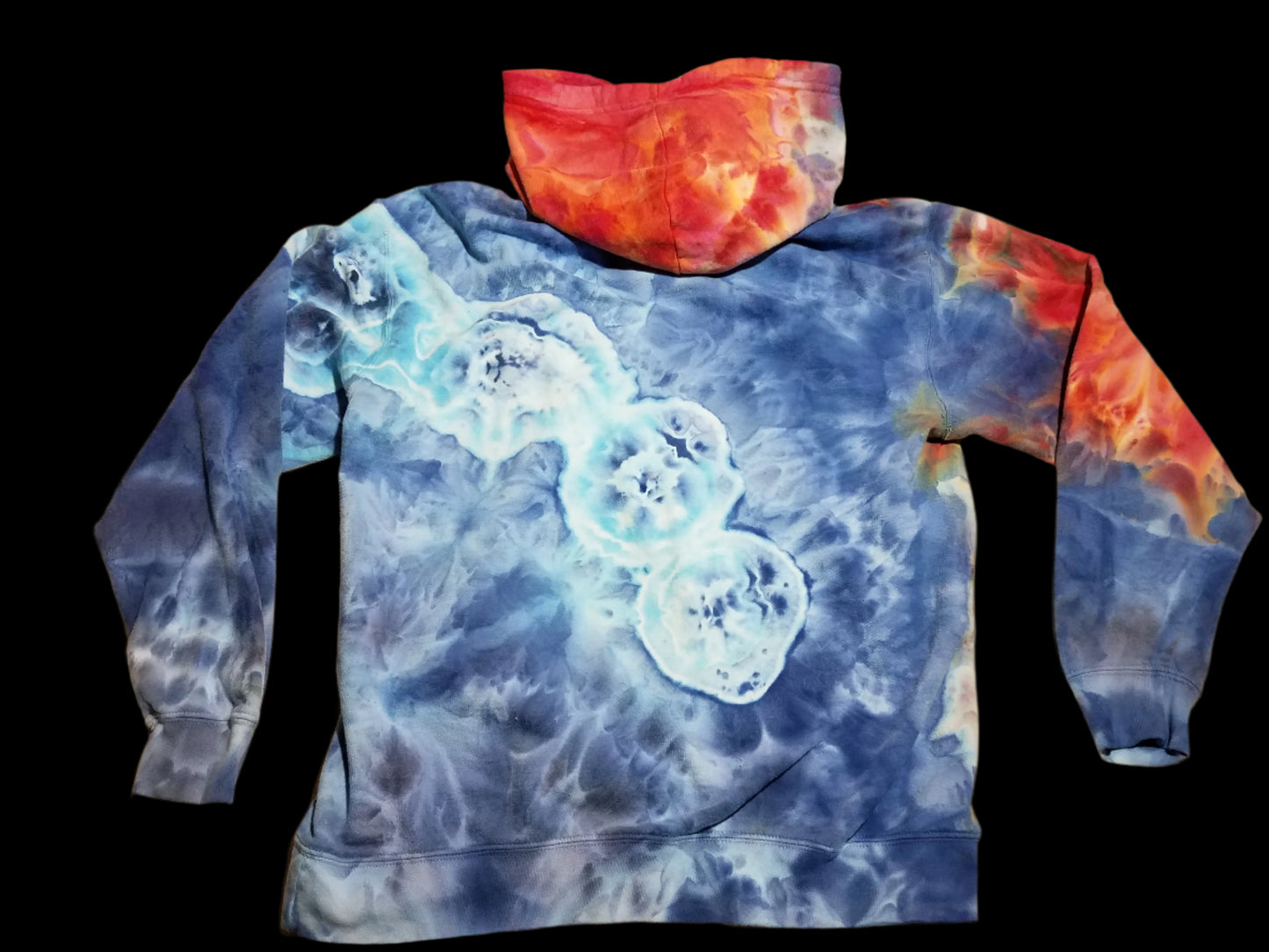 Medium 100% Cotton No Pocket Hoodie - Fire & Ice Abstract Geodes